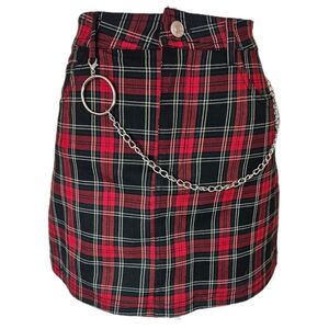 Forever 21 Plaid Mini Skirt Women's Small Chain Red Tartan Punk Concert Grunge